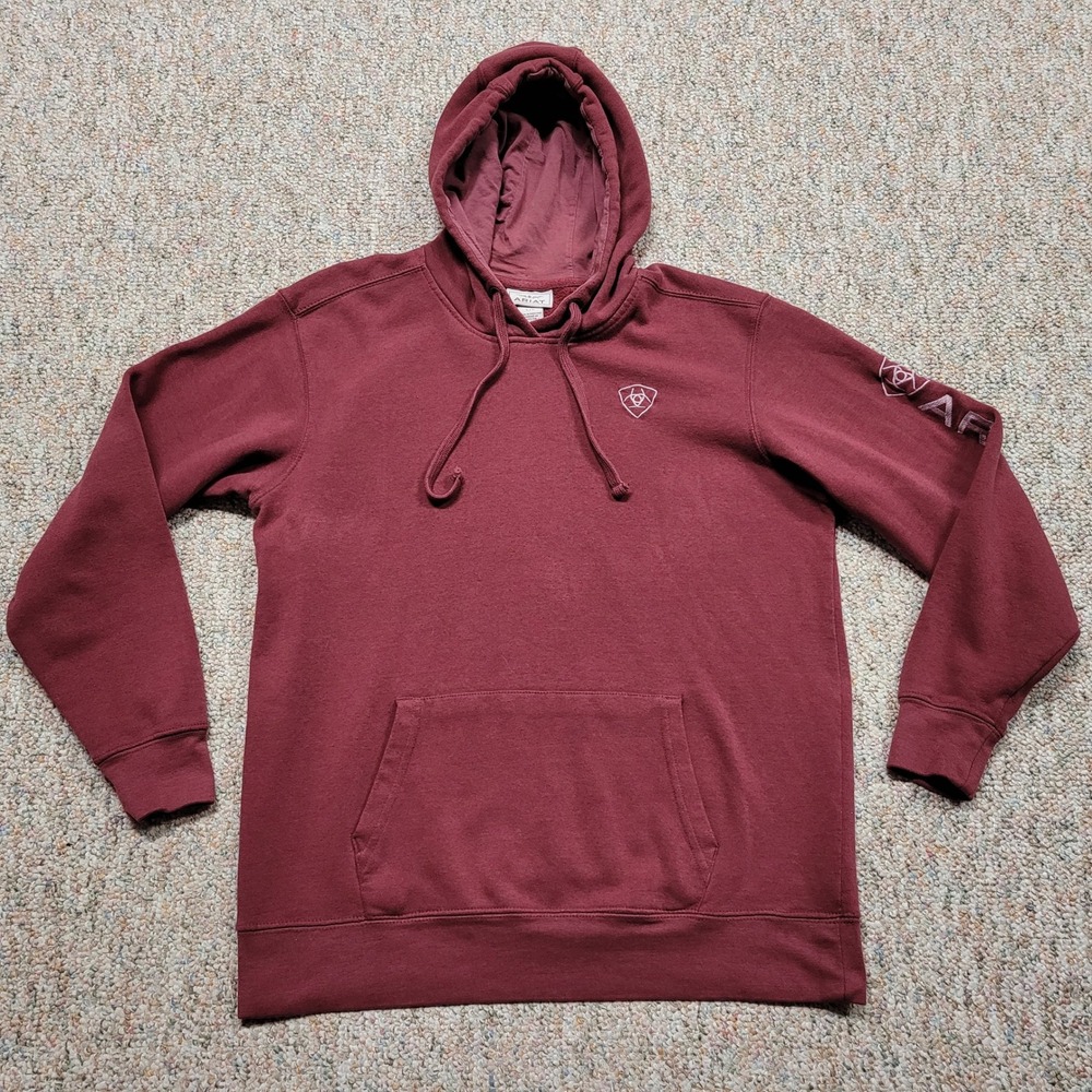 Ariat Hoodie Womens Large Maroon Embroidered Logo Sleeve Pullover Sweatshirt